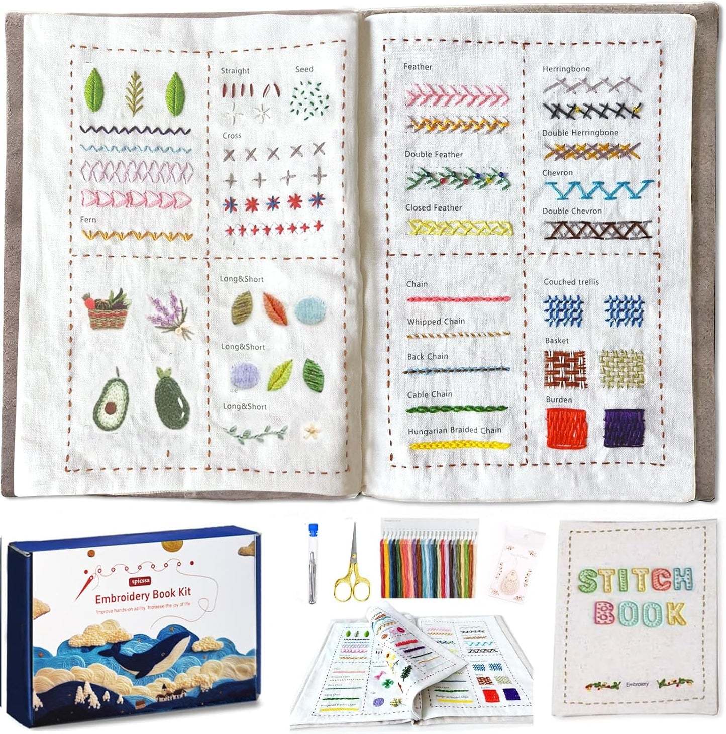 2026 Upgraded DIY Stitch Book Kit, Embroidery Stitch Book Kit, Comprehensive Guide with Various Patterns, Complete Toolkit and Video Tutorials, Perfect for Beginners and Craft Lovers