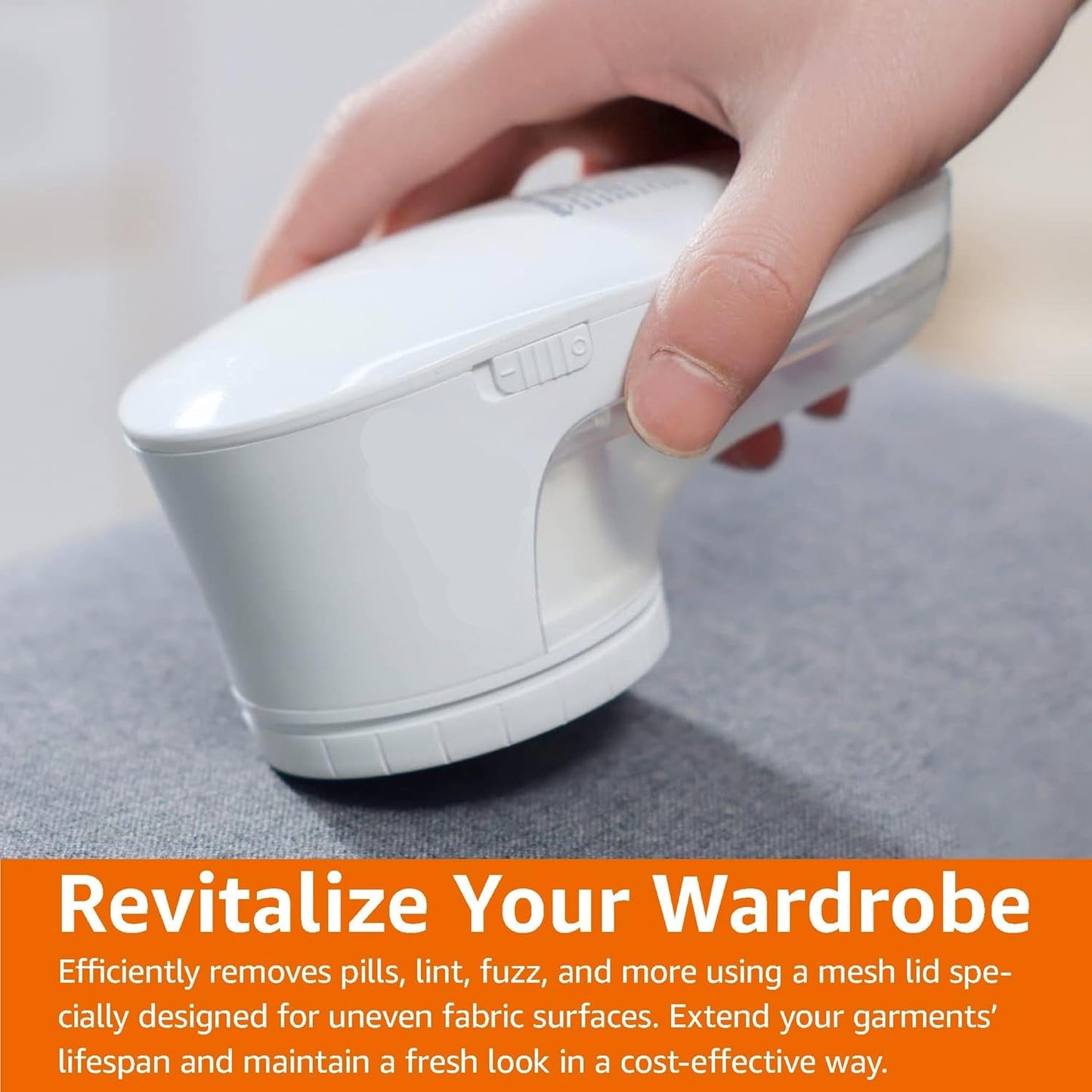 Battery Operated Fabric Shaver for Lint and Fuzz Removal, Includes 2 Spare Blades, White