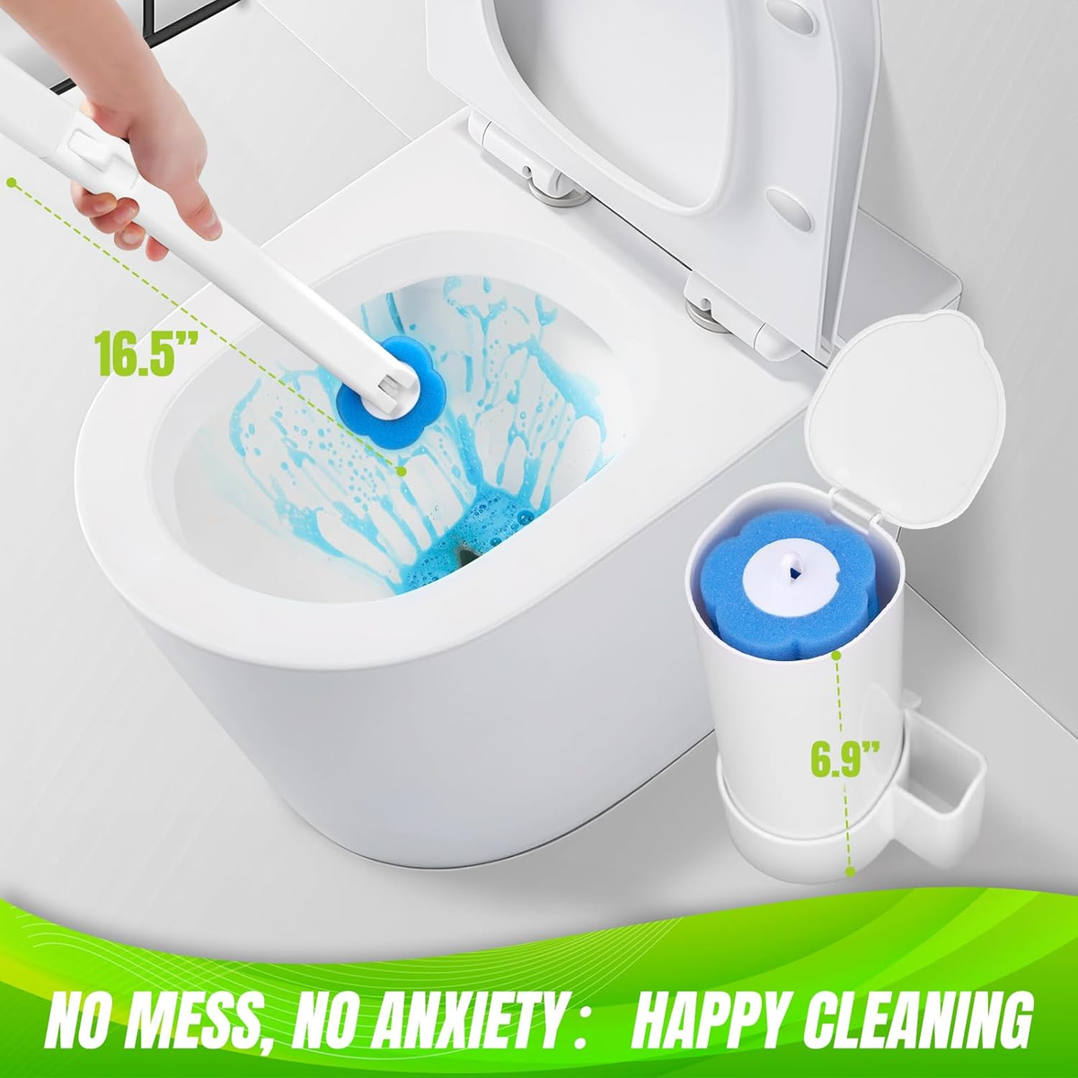 Disposable Toilet Brush, Toilte Wand Kit, Toilet Brush and Holder with 12 Refills, Toilet Bowl Brush, Toilet Bowl Cleaning Wands, Toilet Cleaning System for Bathroom Maintenance