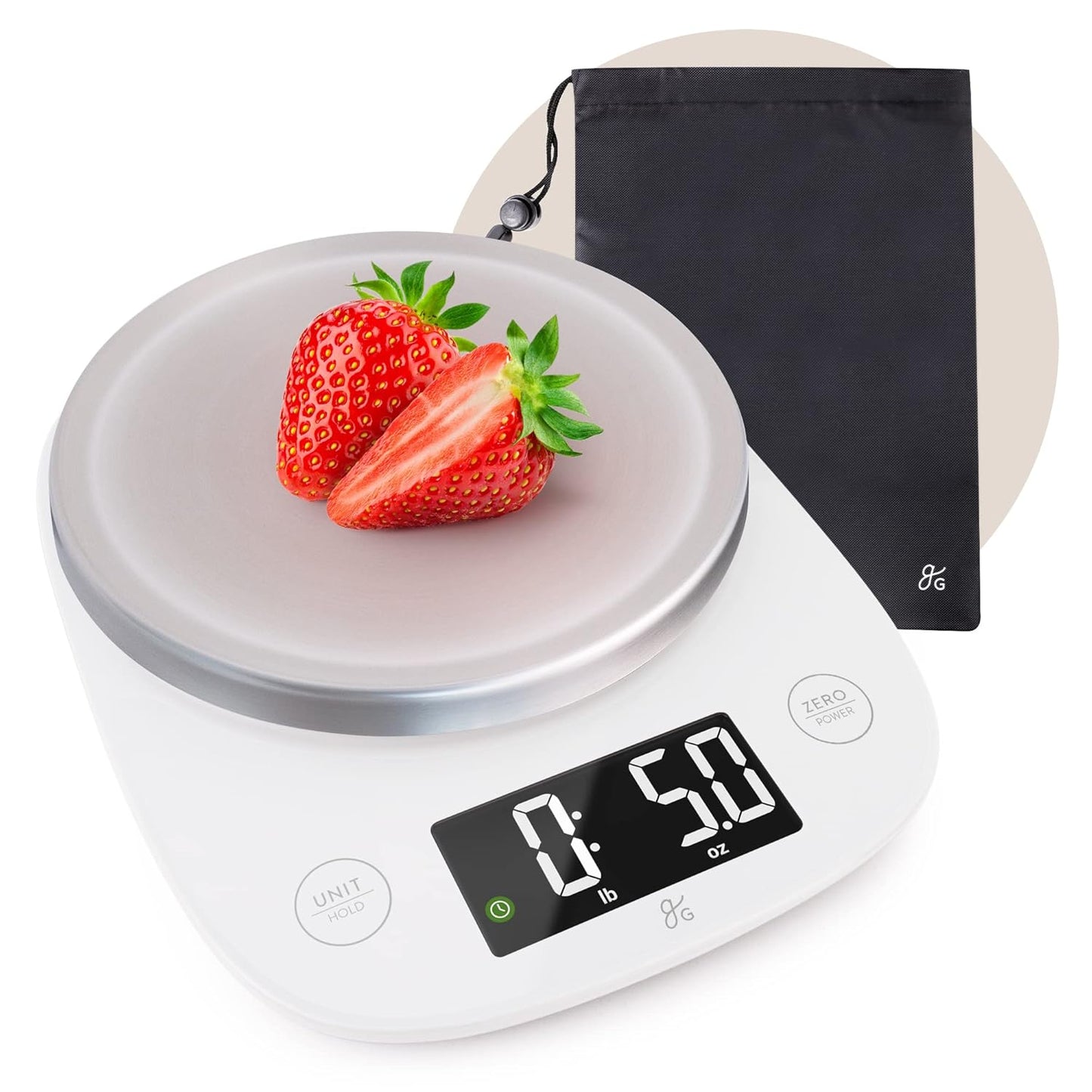 Digital Kitchen Scale with LCD Display, Weighs in Grams and Ounces, Batteries Included, Weighs up to 11 Pounds, White (No Bowl)