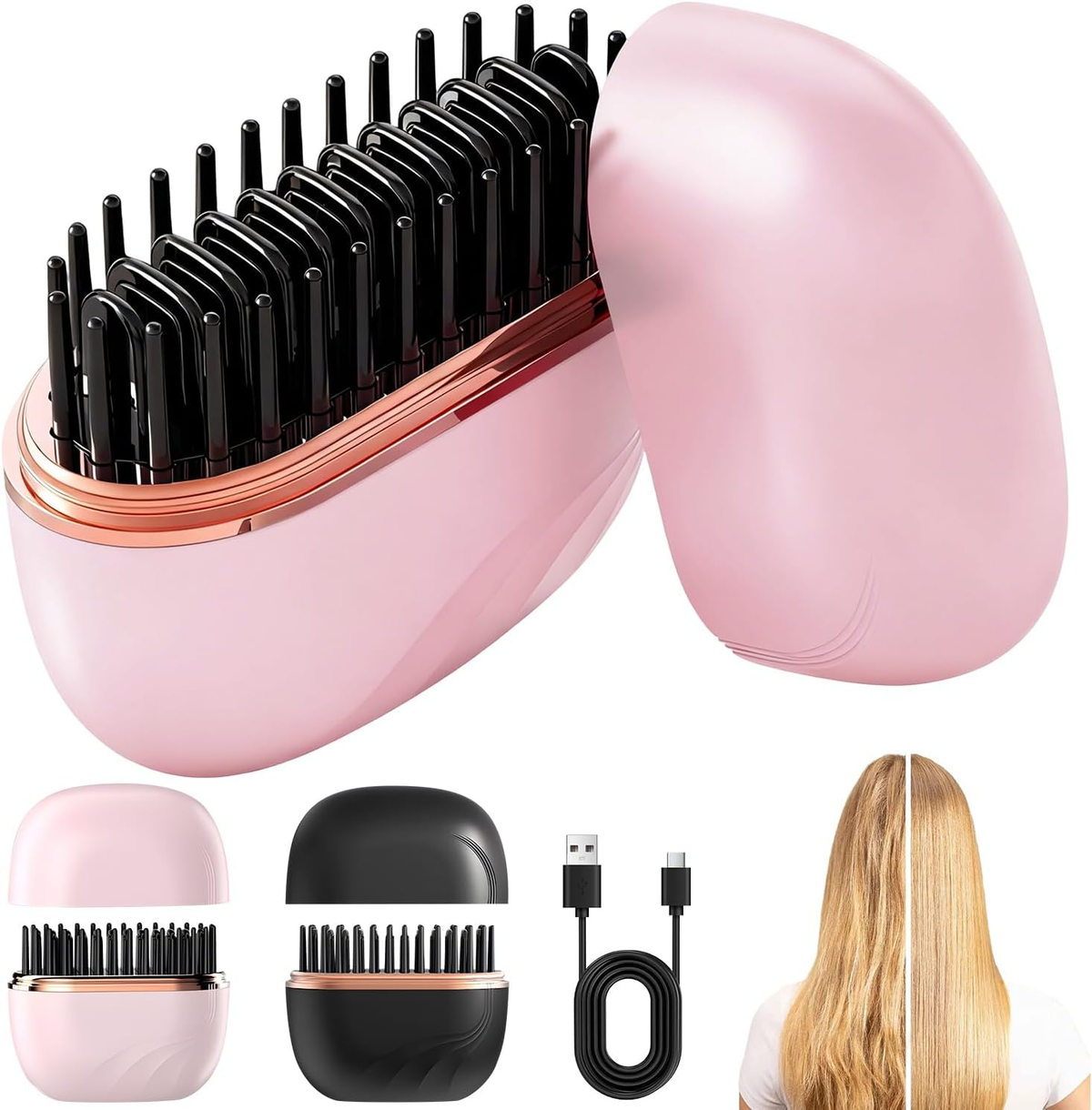 Mini Hair Straightener, Cordless&Rechargeable Portable Hair Straightener Brush with 3 Temperature Setting, Fast Heating Hot Comb&Anti-Scald Shell Plates,Mini Straightener Brush for Home Travel Gift
