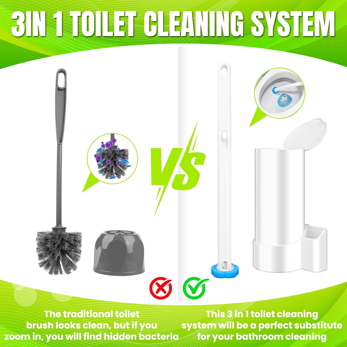 Disposable Toilet Brush, Toilte Wand Kit, Toilet Brush and Holder with 12 Refills, Toilet Bowl Brush, Toilet Bowl Cleaning Wands, Toilet Cleaning System for Bathroom Maintenance