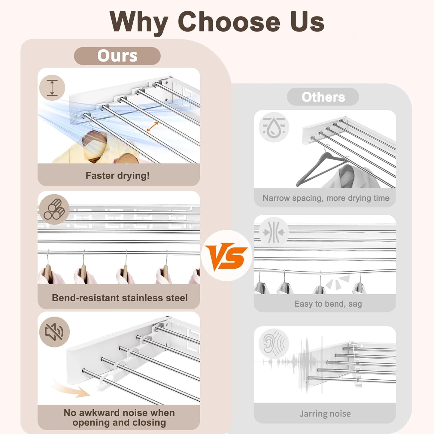 Wall Mounted Clothes Drying Rack Folding Indoor, Foldable Laundry Drying Rack Collapsible,Invisible, Space Saving, Retractable Towel Drying Rack, with Wall Template(5 Drying Rods, White 32")