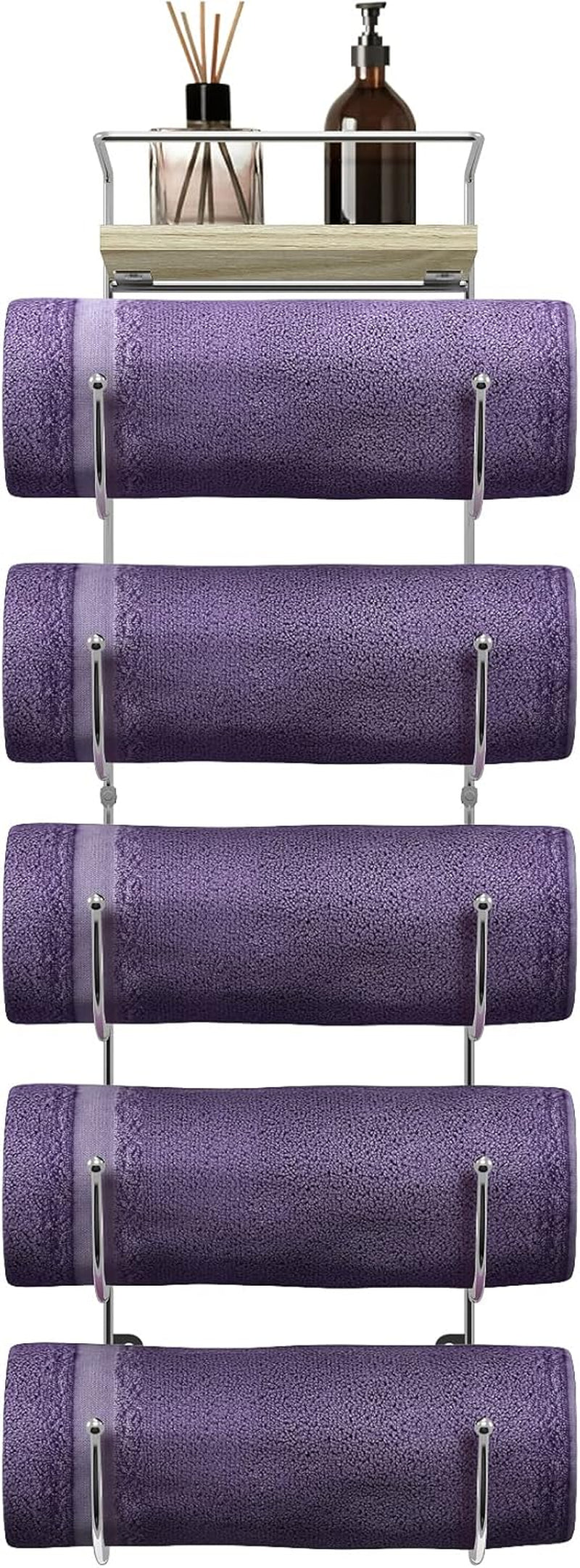 Towel Rack Wall Mount – 6 Compartments of Silver Metal Towel Holder for Bathroom Decor Sets, Organizer for Linens, Gym, Rv, Door, Cabinet - Wine Rack Wall Mounted for Kitchen, Bar, Wine Cellar
