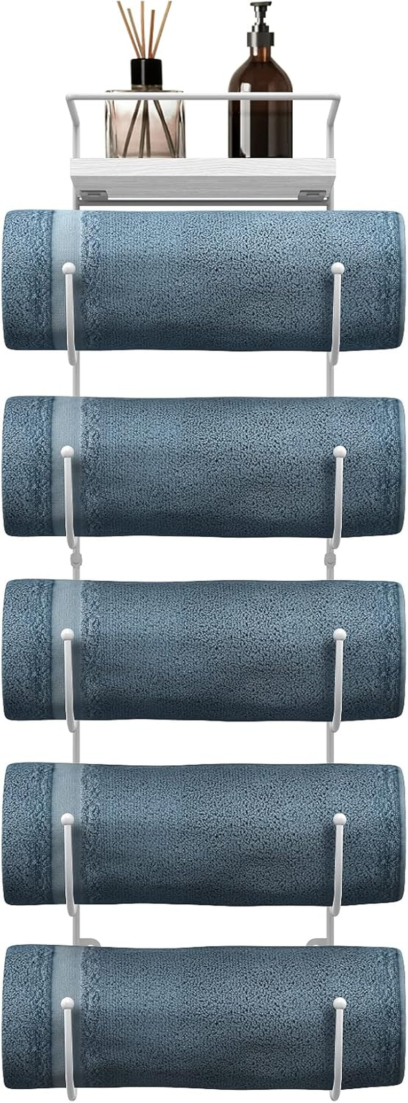 Towel Rack Wall Mount – 6 Compartments of Silver Metal Towel Holder for Bathroom Decor Sets, Organizer for Linens, Gym, Rv, Door, Cabinet - Wine Rack Wall Mounted for Kitchen, Bar, Wine Cellar