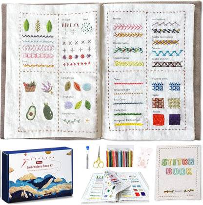 2026 Upgraded DIY Stitch Book Kit, Embroidery Stitch Book Kit, Comprehensive Guide with Various Patterns, Complete Toolkit and Video Tutorials, Perfect for Beginners and Craft Lovers