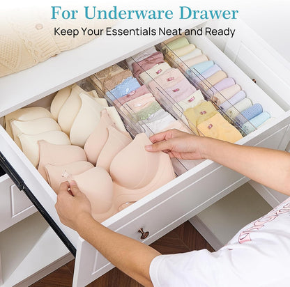 12 Pack Drawer Dividers for Clothes, 4" High 10.2"-16.5" Adjustable Expandable Dresser Drawer Organizer, Clear Plastic Separators for Dresser, Baby Clothing, Underwear, Cosmetic, Toiletries