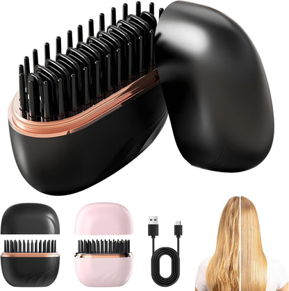 Mini Hair Straightener, Cordless&Rechargeable Portable Hair Straightener Brush with 3 Temperature Setting, Fast Heating Hot Comb&Anti-Scald Shell Plates,Mini Straightener Brush for Home Travel Gift