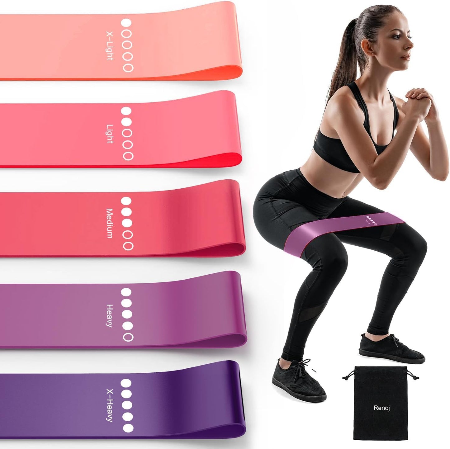 Resistance Bands for Working Out, 5-Pack Elastic Exercise Bands for Strength Training, Stretching, Workout; Home Gym Equipment for Women Men, Pilates Yoga Physical Therapy, Leg Glute Arm Exercise Kit