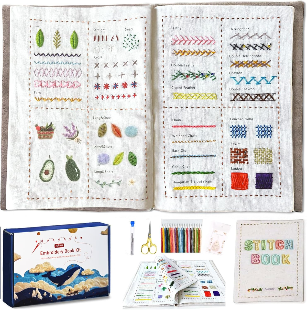 2026 Upgraded DIY Stitch Book Kit, Embroidery Stitch Book Kit, Comprehensive Guide with Various Patterns, Complete Toolkit and Video Tutorials, Perfect for Beginners and Craft Lovers