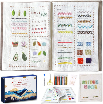 2026 Upgraded DIY Stitch Book Kit, Embroidery Stitch Book Kit, Comprehensive Guide with Various Patterns, Complete Toolkit and Video Tutorials, Perfect for Beginners and Craft Lovers