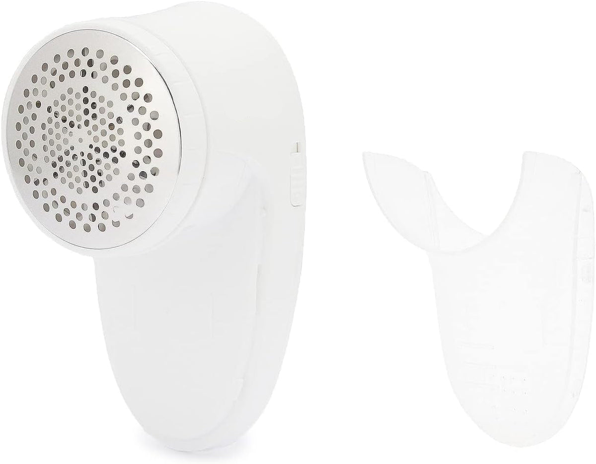 Battery Operated Fabric Shaver for Lint and Fuzz Removal, Includes 2 Spare Blades, White