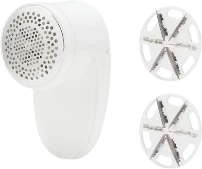 Battery Operated Fabric Shaver for Lint and Fuzz Removal, Includes 2 Spare Blades, White