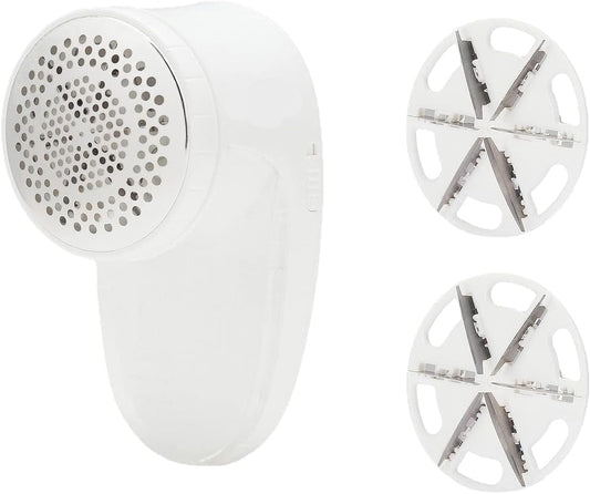 Battery Operated Fabric Shaver for Lint and Fuzz Removal, Includes 2 Spare Blades, White
