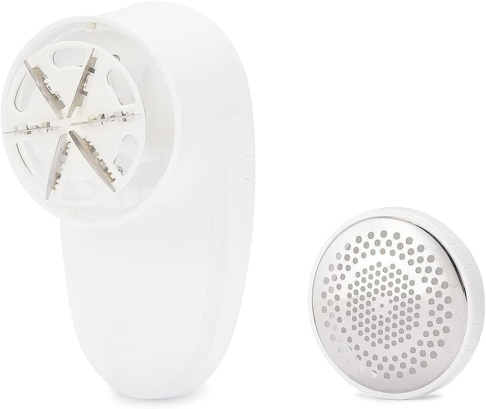 Battery Operated Fabric Shaver for Lint and Fuzz Removal, Includes 2 Spare Blades, White