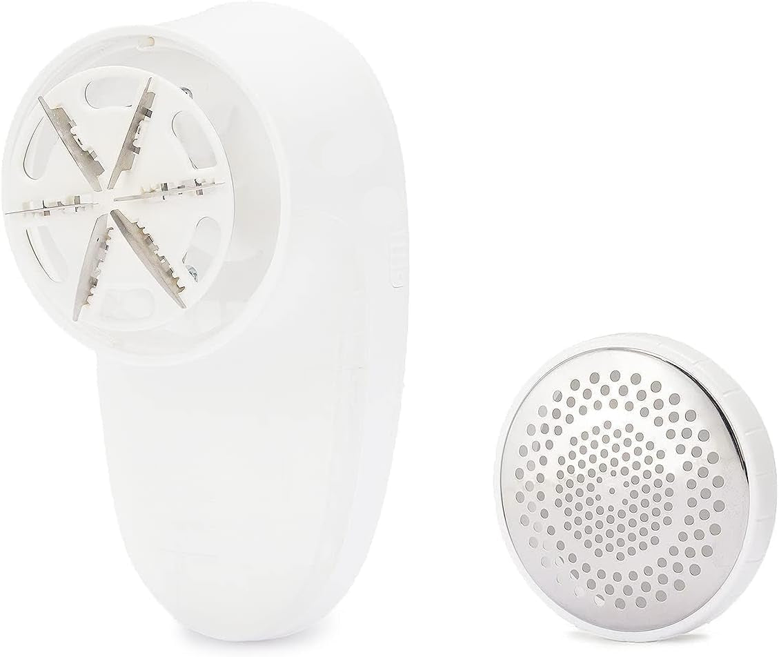 Battery Operated Fabric Shaver for Lint and Fuzz Removal, Includes 2 Spare Blades, White