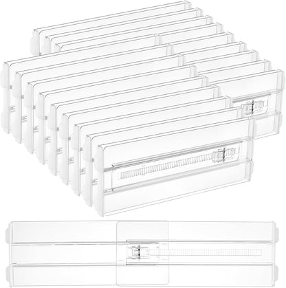 12 Pack Drawer Dividers for Clothes, 4" High 10.2"-16.5" Adjustable Expandable Dresser Drawer Organizer, Clear Plastic Separators for Dresser, Baby Clothing, Underwear, Cosmetic, Toiletries