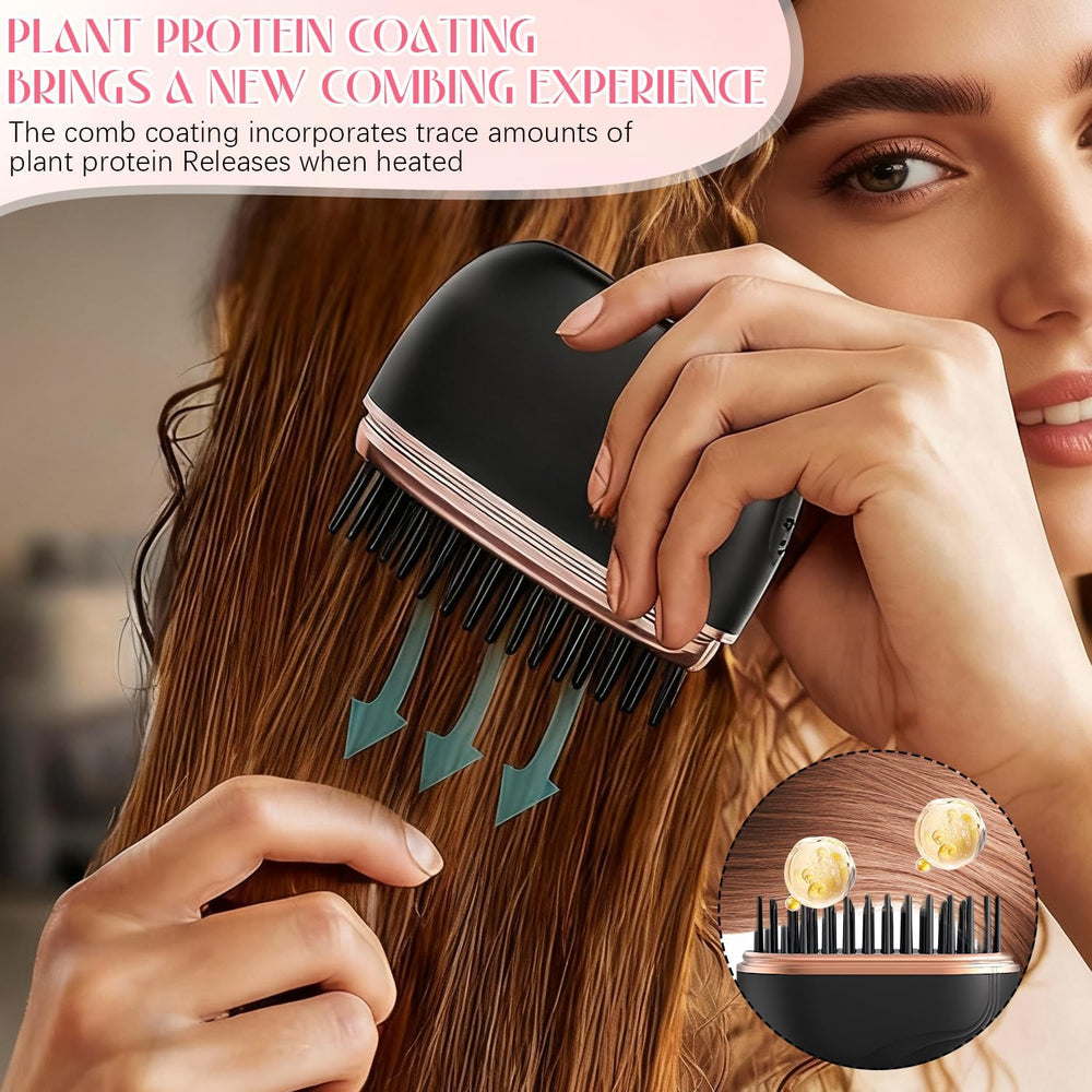 Mini Hair Straightener, Cordless&Rechargeable Portable Hair Straightener Brush with 3 Temperature Setting, Fast Heating Hot Comb&Anti-Scald Shell Plates,Mini Straightener Brush for Home Travel Gift
