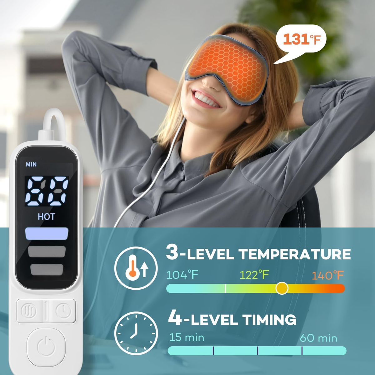 Heated Eye Mask, Warm Eye Compress Mask, USB Electric Eye Heating Pad with Temperature & Timer Control, Dry Eye Mask for Dry Eyes Blepharitis Sinus Migraine Stye MGD Puffiness Gray