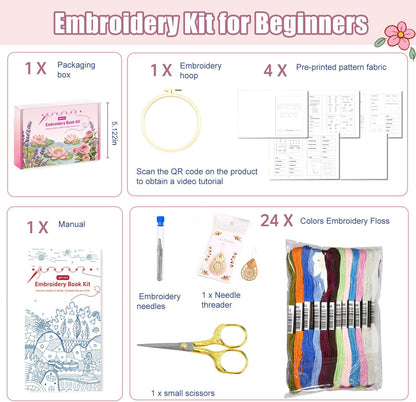 2026 Upgraded DIY Stitch Book Kit, Embroidery Stitch Book Kit, Comprehensive Guide with Various Patterns, Complete Toolkit and Video Tutorials, Perfect for Beginners and Craft Lovers