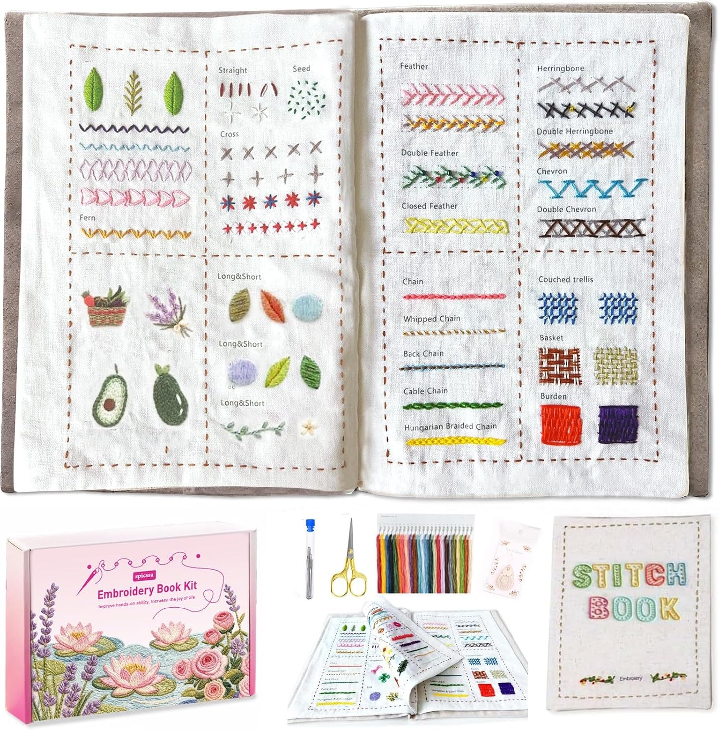 2026 Upgraded DIY Stitch Book Kit, Embroidery Stitch Book Kit, Comprehensive Guide with Various Patterns, Complete Toolkit and Video Tutorials, Perfect for Beginners and Craft Lovers