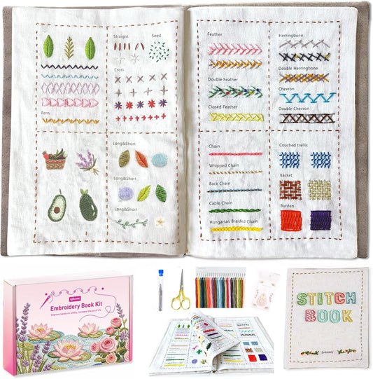 2026 Upgraded DIY Stitch Book Kit, Embroidery Stitch Book Kit, Comprehensive Guide with Various Patterns, Complete Toolkit and Video Tutorials, Perfect for Beginners and Craft Lovers
