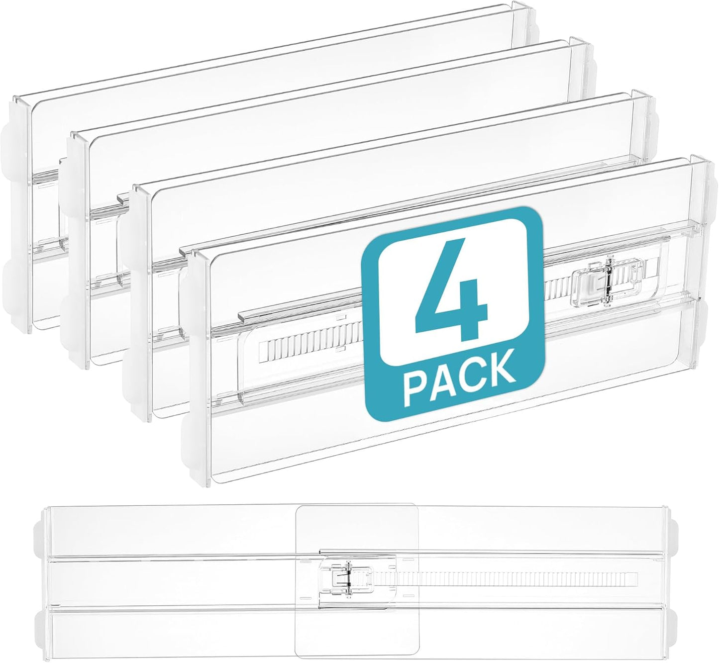 12 Pack Drawer Dividers for Clothes, 4" High 10.2"-16.5" Adjustable Expandable Dresser Drawer Organizer, Clear Plastic Separators for Dresser, Baby Clothing, Underwear, Cosmetic, Toiletries