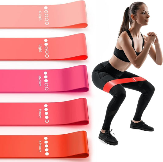 Resistance Bands for Working Out, 5-Pack Elastic Exercise Bands for Strength Training, Stretching, Workout; Home Gym Equipment for Women Men, Pilates Yoga Physical Therapy, Leg Glute Arm Exercise Kit