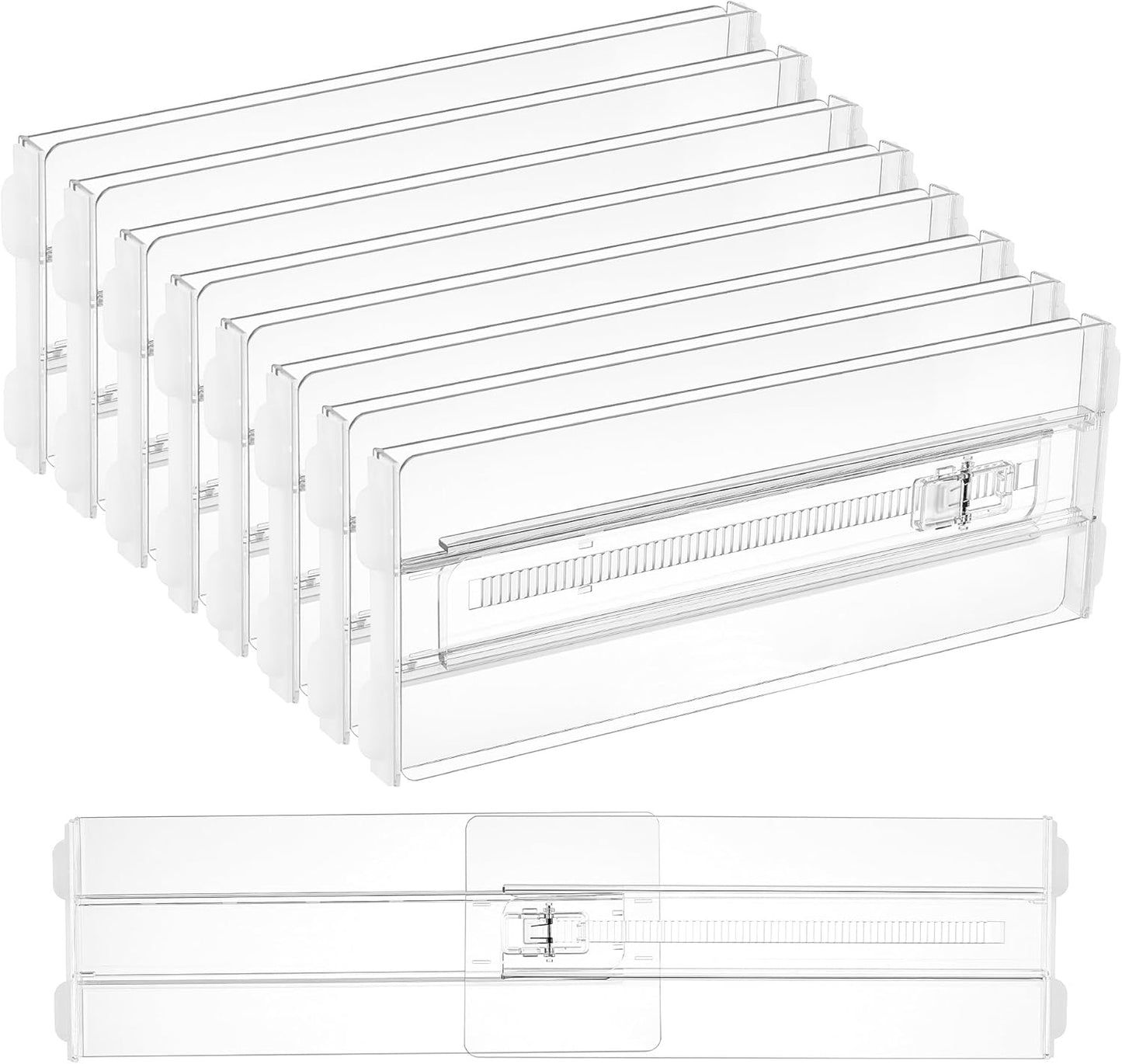 12 Pack Drawer Dividers for Clothes, 4" High 10.2"-16.5" Adjustable Expandable Dresser Drawer Organizer, Clear Plastic Separators for Dresser, Baby Clothing, Underwear, Cosmetic, Toiletries