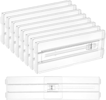 12 Pack Drawer Dividers for Clothes, 4" High 10.2"-16.5" Adjustable Expandable Dresser Drawer Organizer, Clear Plastic Separators for Dresser, Baby Clothing, Underwear, Cosmetic, Toiletries