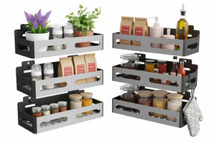 4 Pack Strong Magnetic Spice Rack for Refrigerator, Multipurpose Magnetic Shelf for Fridge with 4 Hooks for kitchen and Bathroom Organization, Black