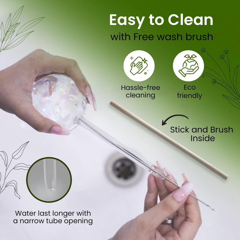 Iridescent Self Watering Globes, Glass Rainbow Plant Watering Globes, Self Watering Planter Insert, Automatic Plant Waterer Indoor (Medium-2 Pcs Iridescent, Medium)