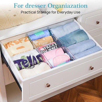 12 Pack Drawer Dividers for Clothes, 4" High 10.2"-16.5" Adjustable Expandable Dresser Drawer Organizer, Clear Plastic Separators for Dresser, Baby Clothing, Underwear, Cosmetic, Toiletries